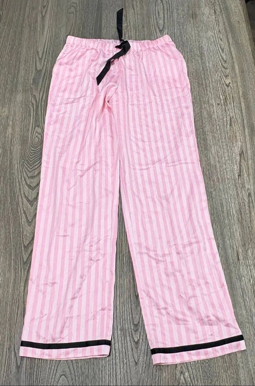 Victoria's Secret Women's Signature Candy Cane Striped Satin PJ Pants Pink Small